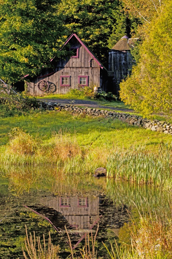 An Old Barn Reflected In The Pond Water; Ville De Lac Brome, Quebec, Canada by PacificStock