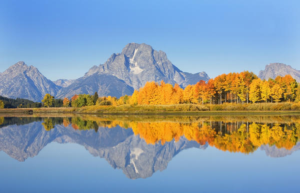 USA, Grand Teton National Park; Wyoming, Mount Moran In Distance, Landscape Of Oxbow Bend On Snake River by PacificStock