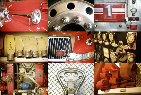 Hawaii, Collage Of A Red Firetruck And All Its Components. by PacificStock