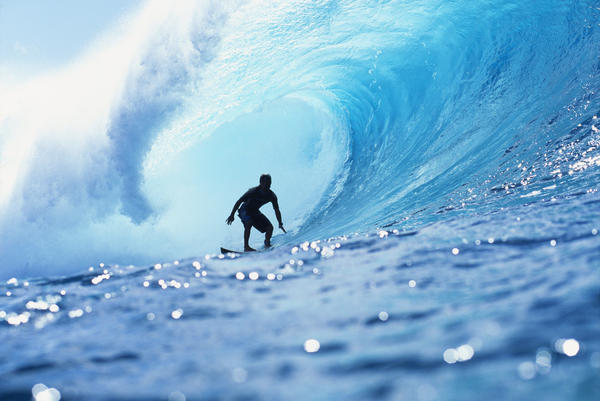 Hawaii, Oahu, North Shore, Silhouette Of Surfer In Pipeline Barrel by PacificStock
