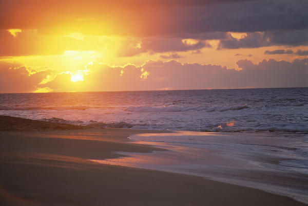 Hawaii, Oahu, Sandy Beach At Sunrise, Glowing Sky, Shoreline A32H by PacificStock
