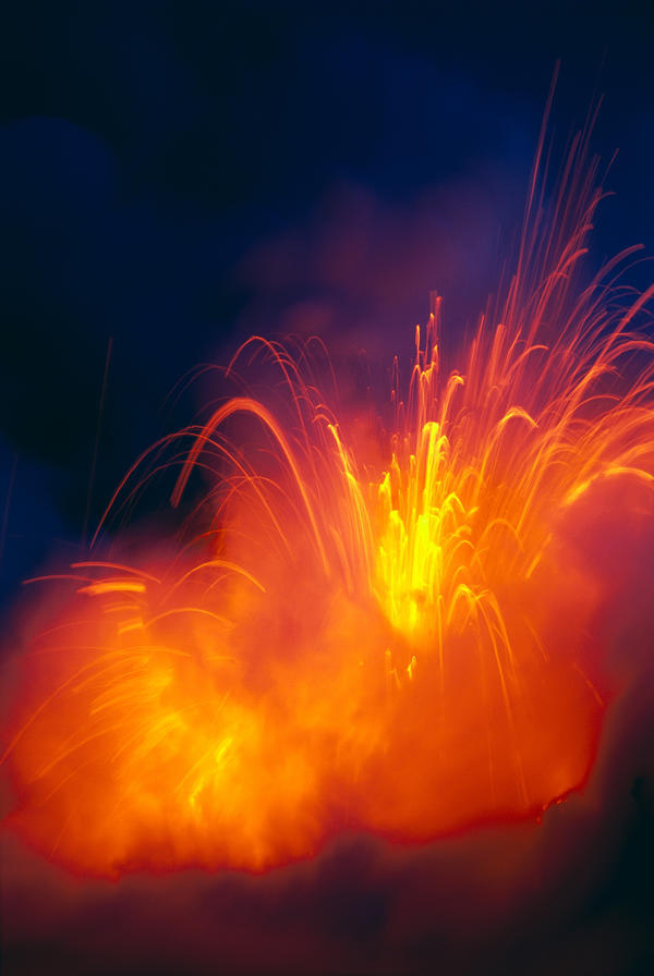 Hawaii, Big Island, Hawaii Volcanoes National Park, Lava Exploding As Flow Hits Ocean, Nighttime A28G by PacificStock