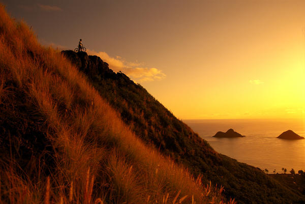 Hawaii, Oahu, Lanikai, Mountain Biking, View Of Mokulua Islands, B1241 by PacificStock