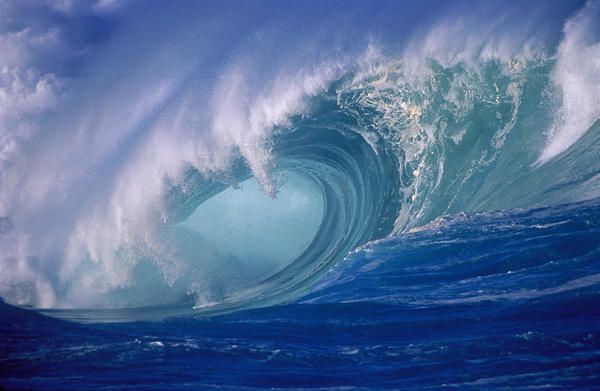 Hawaii, Oahu, North Shore, Close-Up Side Angle Powerful Winter Surf, Wave Curling Through Curl by PacificStock