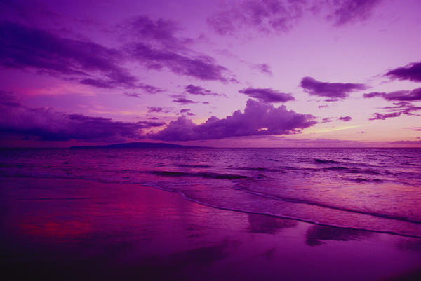 Hawaii, Maui, Kihei, Sunset, Purple Sky, Shoreline At Kamaole
