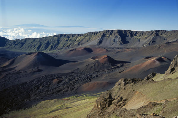 Hawaii, Maui, Overview Of Haleakala Crater, Trails Red Dirt, Blue Sky by PacificStock
