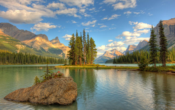 Spirit Island At Sunset, Maligne Lake, Jasper National Park, Alberta by PacificStock