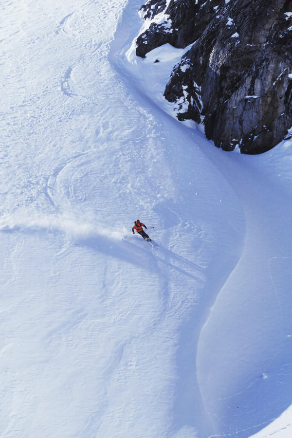 Young Man Skiing On Ungroomed Slope Near Fortress Mountain, Alberta, Canada. by PacificStock