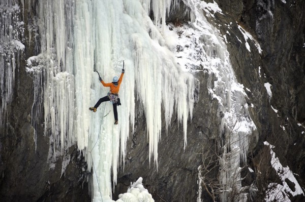 Ice Climber Ascends A Large Icefall In Southcentral Alaska by PacificStock