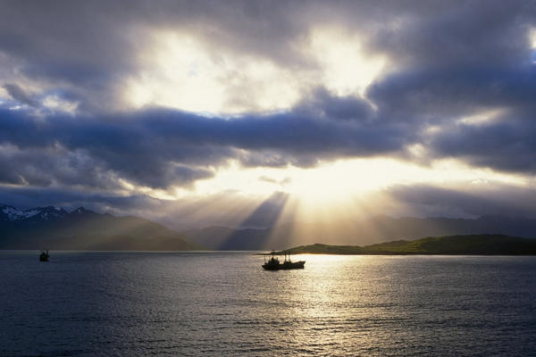 Boats Near Tramper & Hog Island Southwest Alaska Summer Scenic by PacificStock
