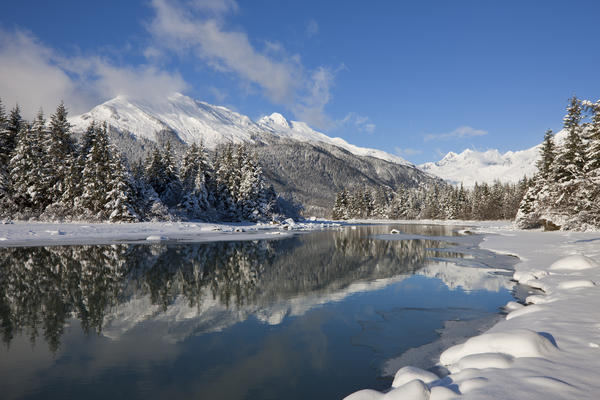 Scenic Winter Landscape Of Mendenhall River, Mendenhall Glacier And Towers, Tongass National Forest, Southeast Alaska by PacificStock