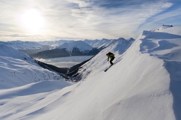 Skier Skiing In Peterson Creek In The Western Chugach, Above Turnagain Arm Near Girdwood, Winter In Southcentral Alaska by PacificStock