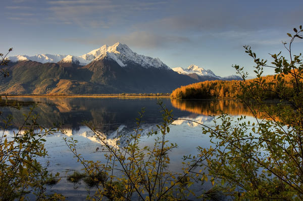 Scenic View Of Pioneer Peak Reflecting In Jim Lake In Mat-Su Valley, Alaska, Hdr Image by PacificStock