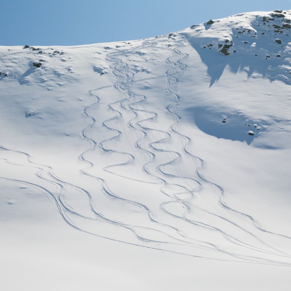 Ski tracks in the snow on a mountain;Zermatt valais switzerland by PacificStock
