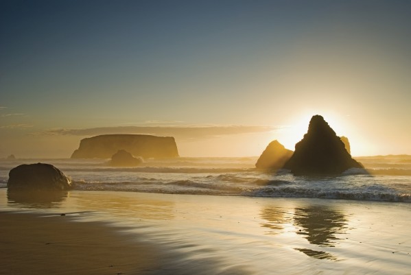 Sunset behind offshore rocks;Bandon oregon united states of america by PacificStock