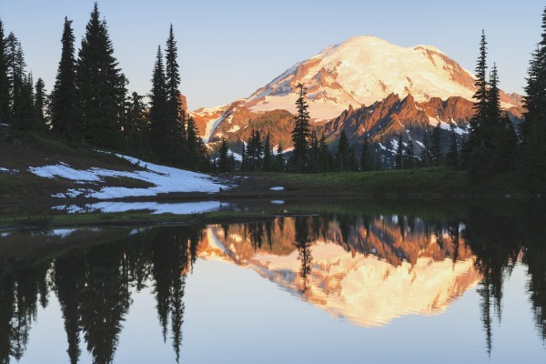 Sunrise over a small reflecting pond near tipsoo lake mount rainer national park near seattle;Washington united states of america by PacificStock