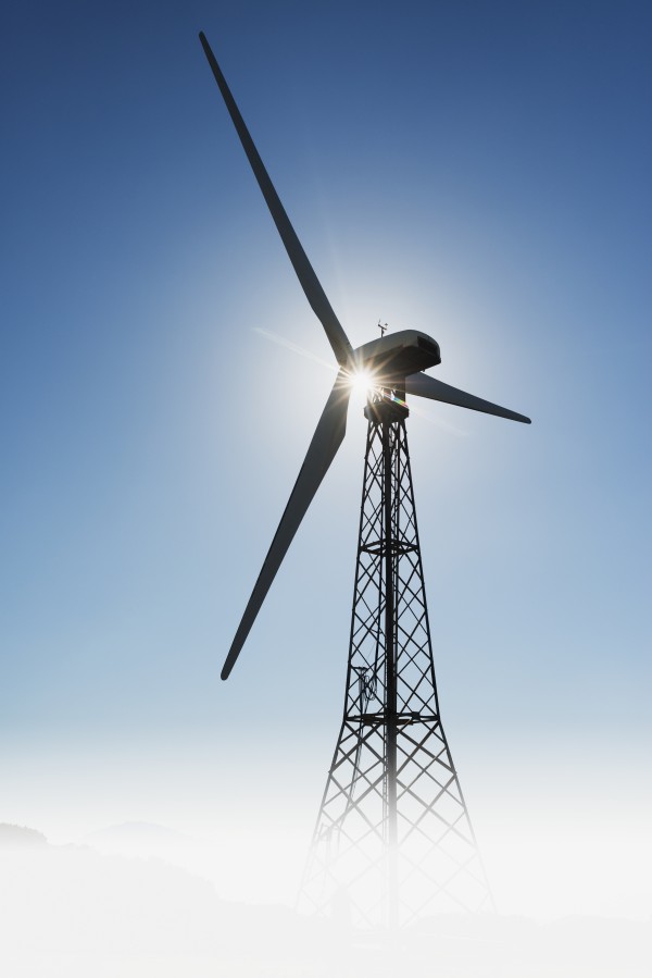 Sunlight illuminating a wind turbine;Tarifa cadiz andalusia spain by PacificStock