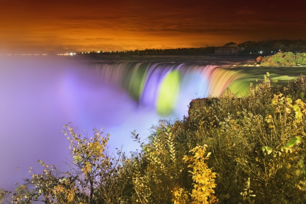 Horseshoe falls lit up at night;Niagara falls ontario canada by PacificStock