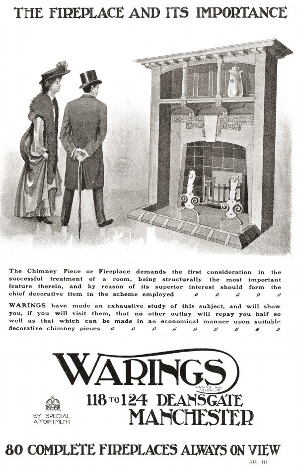 Advertisement for an early 20th century fireplace. From The Mansions of England in the Olden Time, published 1906. by PacificStock