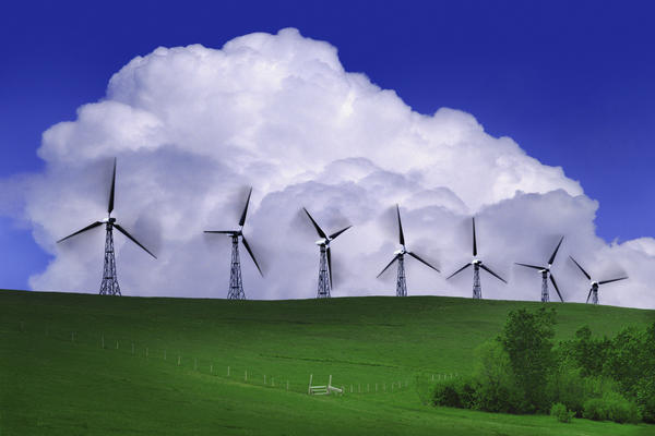 Wind Generators With Clouds In Background Print