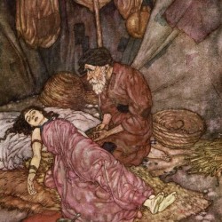 And that inverted Bowl we call The Sky, Whereunder crawling coop'd we live and die, Lift not your hands to It for help - for It As impotently rolls as you or I. Illustration by Edmund Dulac from the Rubaiyat of Omar Khayyam, published 1909.