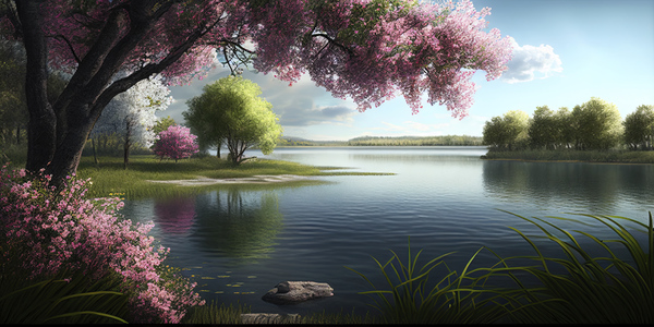 Lake view in spring Print