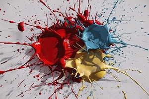 Abstract splashes of paint on white background