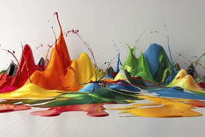 Abstract splashes of paint on white background