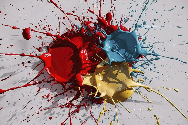 Abstract splashes of paint on white background by Sergiu Gutium