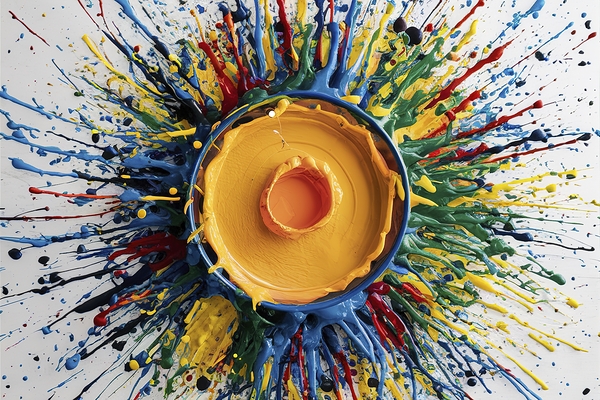 Abstract splashes of paint on white background by Sergiu Gutium