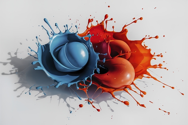 Abstract splashes of paint on white background by Sergiu Gutium