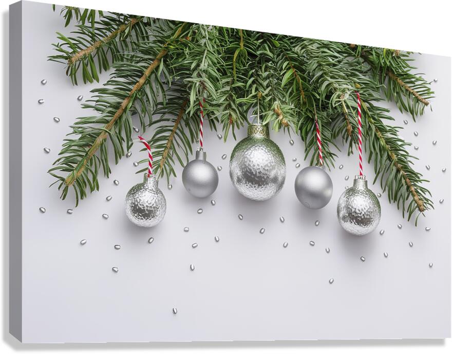 Christmas festive decoration in the form of a Christmas tree with silver toys Canvas Print