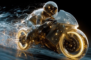 Golden Acceleration - Futuristic Motorcycle in Motion