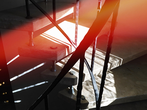 Concrete Steps and Red Light - Abstract Stair Geometry