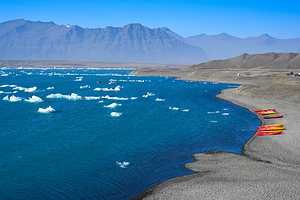 Kayaks at Jokulsarlon Glacier Lagoon in Iceland