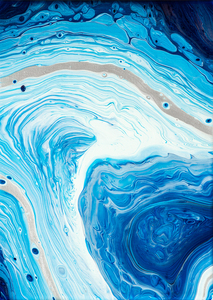 Abstract Acrylic Fluid Painting Blue White Silver