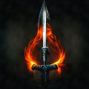 Burning Sword 03 Orange Flames Black Background