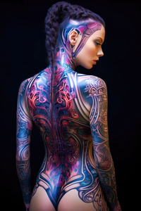 Asian Cyberpunk Woman with Tattoos
