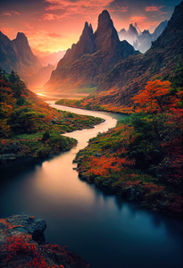 Fantasy Landscape 05 River and Mountains