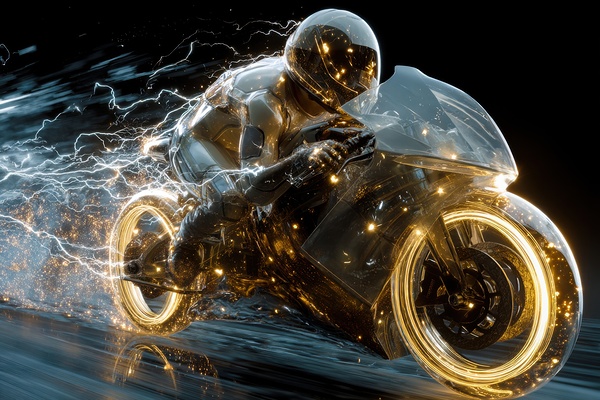 Golden Acceleration - Futuristic Motorcycle in Motion by Matthias Hauser