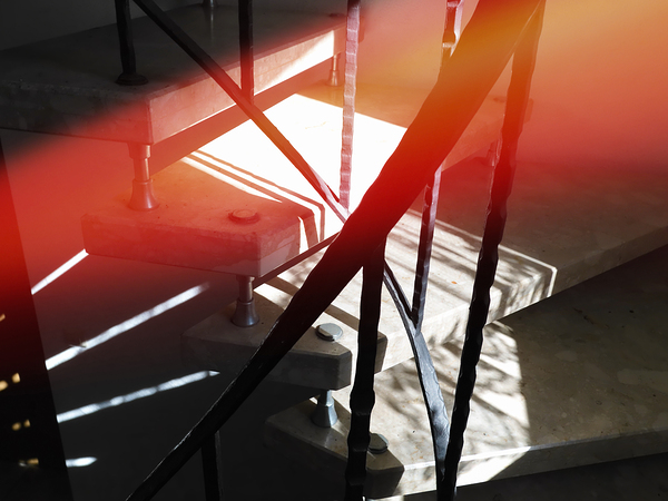 Concrete Steps and Red Light - Abstract Stair Geometry by Matthias Hauser