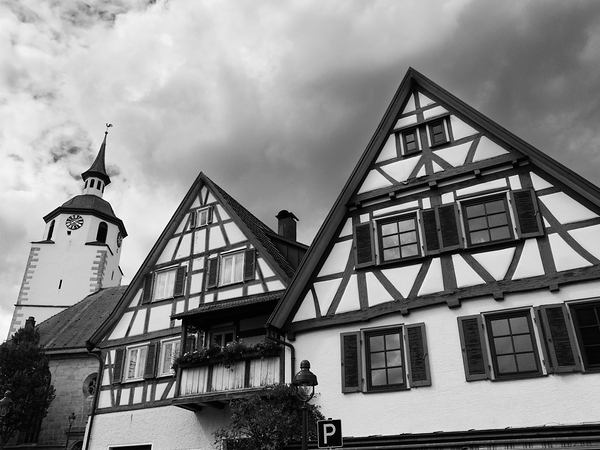 Waldenbuch Germany - Half-Timbered Houses and Church Tower by Matthias Hauser