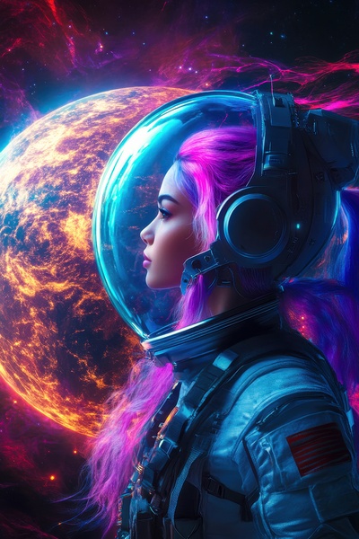 Astronaut and Fiery Planet - Luminous Explorer by Matthias Hauser