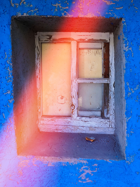 Rustic Window with Light Leak - Blue Wall by Matthias Hauser