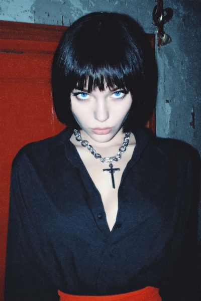 Goth Girl Portrait with Cross Necklace by Matthias Hauser