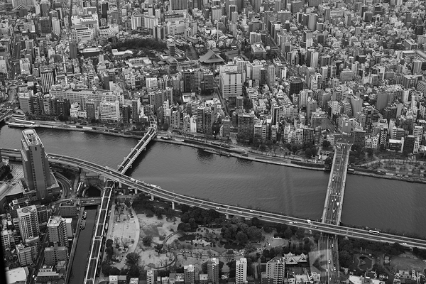 Tokyo in Monochrome - Aerial View over the Sumida River by Matthias Hauser