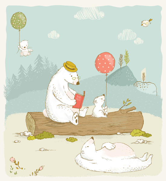Cute Bear Family relaxing whimsical Art for Kids by Matthias Hauser