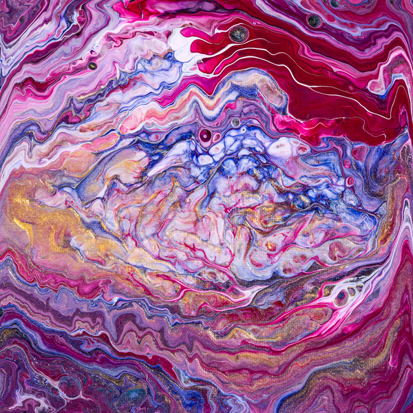 Abstract Acrylic Fluid Painting Pink Blue Gold by Matthias Hauser