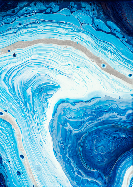 Abstract Acrylic Fluid Painting Blue White Silver by Matthias Hauser