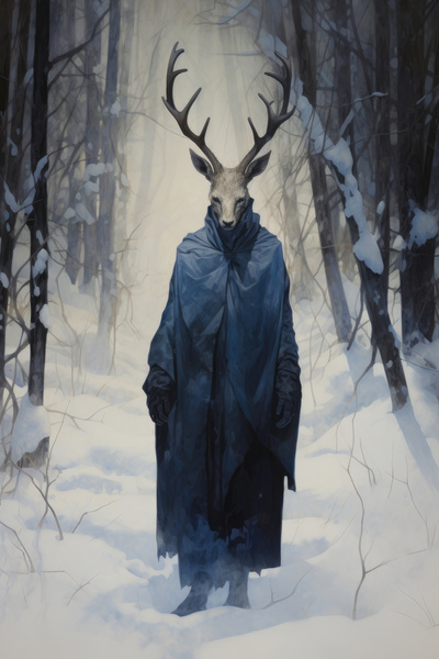 Deer as surreal walker in the forest by Matthias Hauser